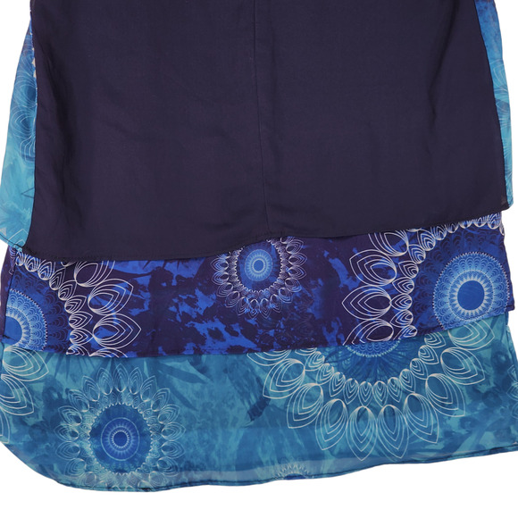 Desigual Mini Shift Dress 40 US 8 M Women Blue BOHO Chiffon Layered Flowy - Picture 9 of 13